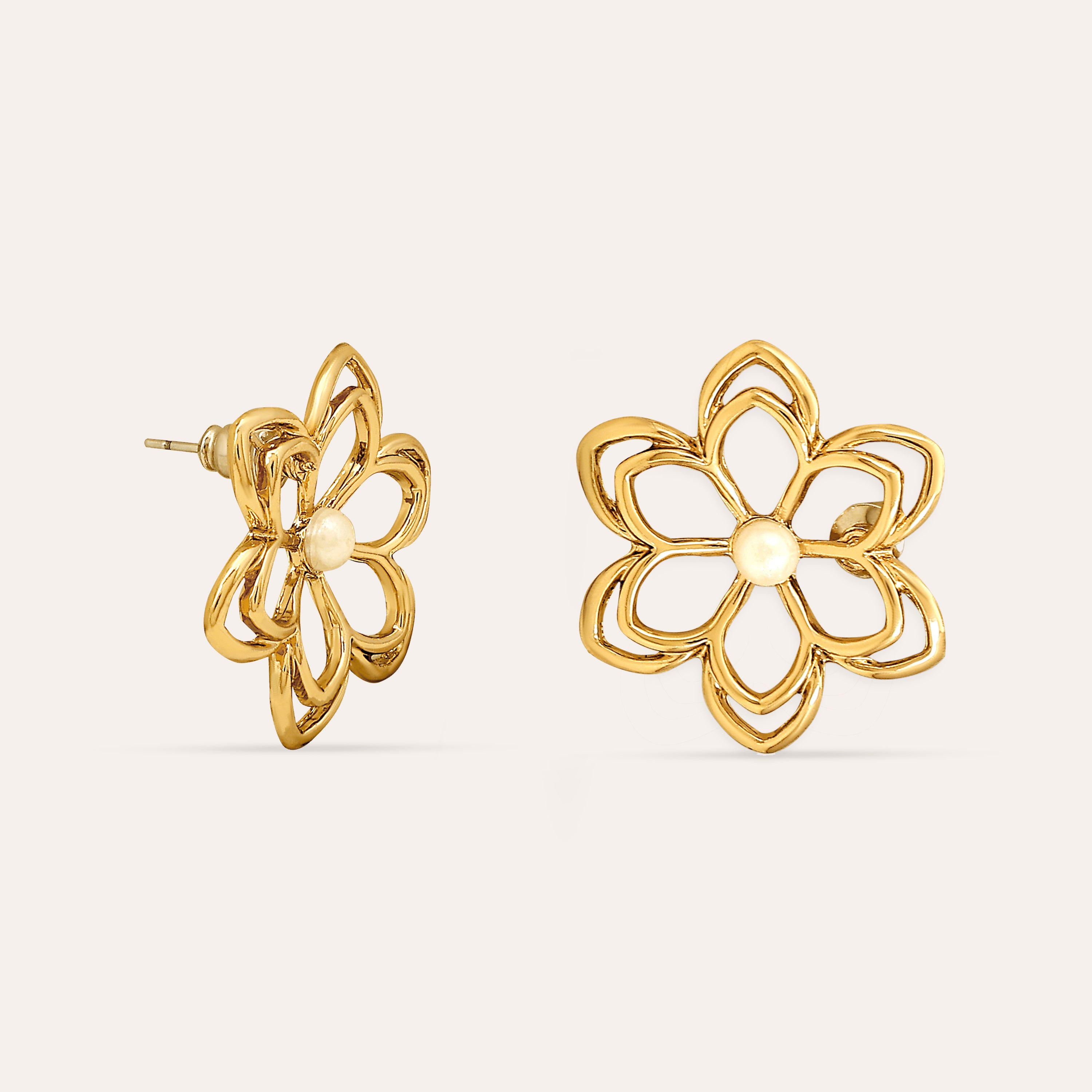 Gold Flower Earrings with Diamonds | KLENOTA